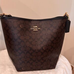Coach Brown and Black Signature Shoulder Bag